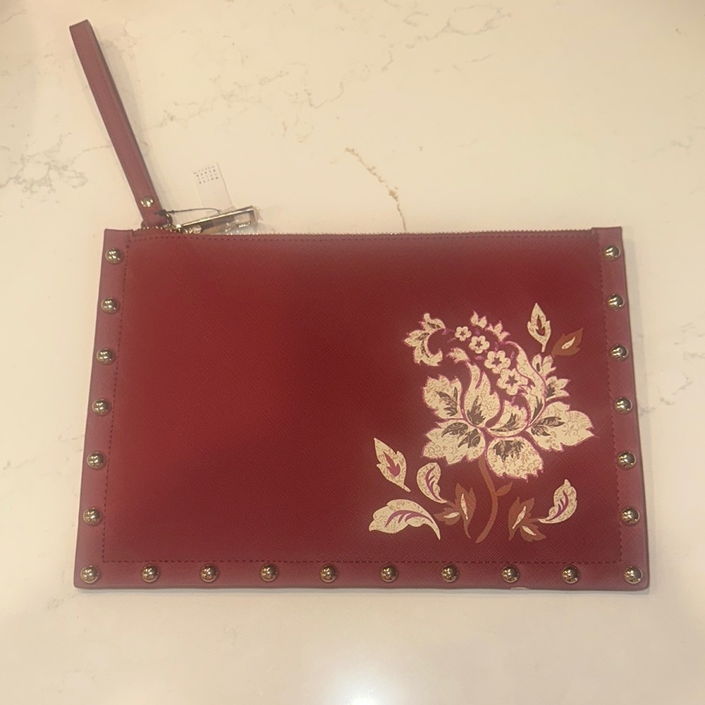 White House Black Market Red Floral Wristlet Clutch